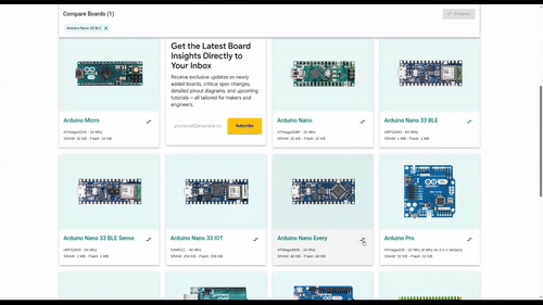 Demo of the board comparison feature in devboards.info